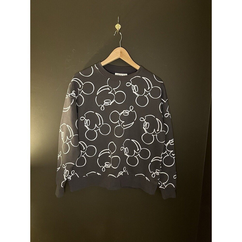 Disney Mickey Mouse Womens S Black White All Over Print Crewneck Sweatshirt